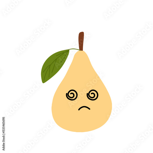 Pear kawaii flat illustration. Stylized vector character with smiling face, sad, cry and variant different expression face. 