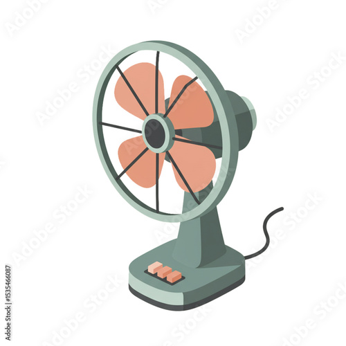 Minimalist Table Fan: Isometric Side View for Summer Heat Relief