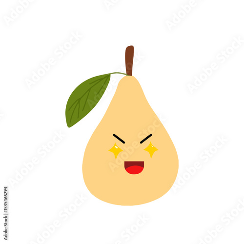 Pear kawaii flat illustration. Stylized vector character with smiling face, sad, cry and variant different expression face. 