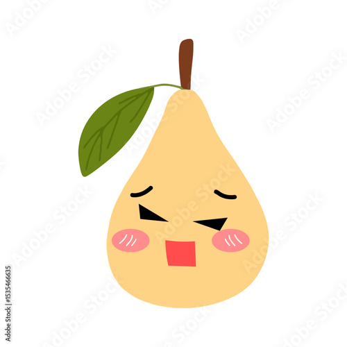 Pear kawaii flat illustration. Stylized vector character with smiling face, sad, cry and variant different expression face. 