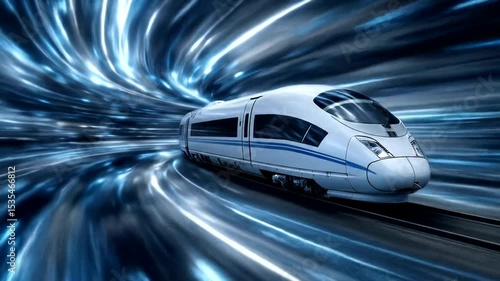 High-speed train moving through a tunnel at great velocity.