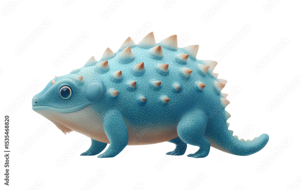 Fototapeta premium Cute blue cartoon dinosaur with spikes on its back