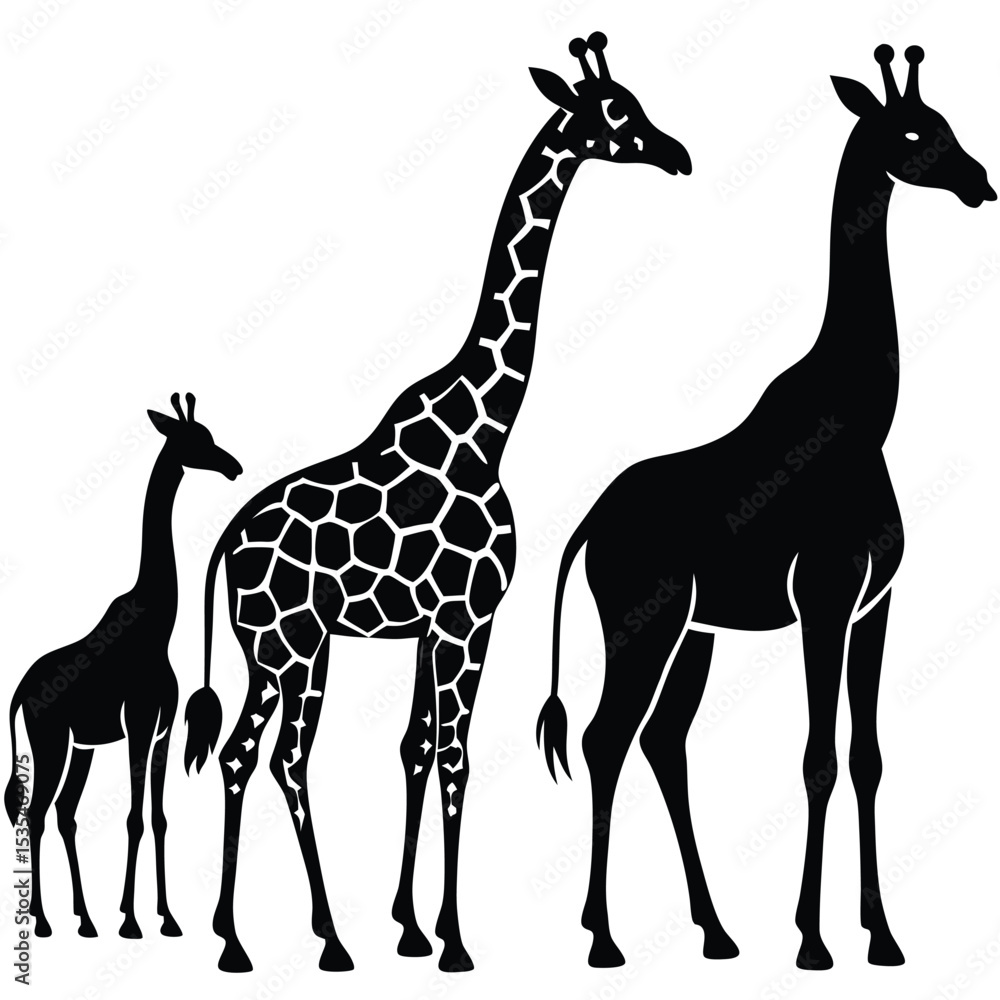 Obraz premium Giraffe Family Silhouette Clipart Vector Design for Print