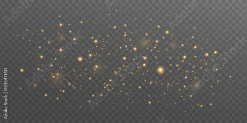Glowing golden particles isolated on a transparent background. Magical sparkling light effect for festive, holiday or fantasy themes. Shimmering dust with lights bokeh. Vector illustration.