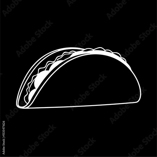 Minimalistic simple flat view of a black and white pictogram of a portion of a tacos.