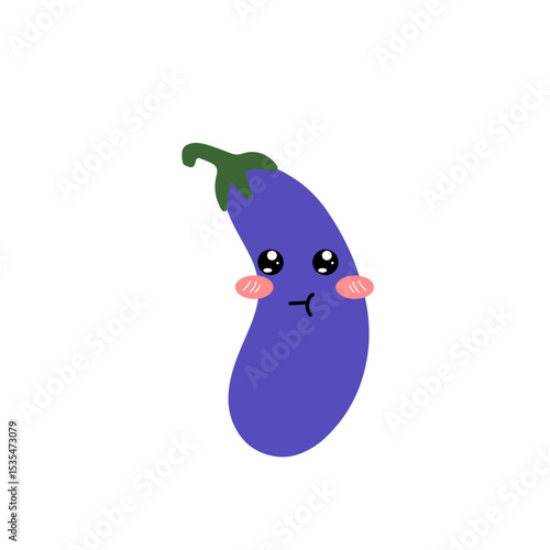 Happy sunrise cartoon chacter. kawaii and Cute pop art style illutration. Adorable cute eggplant emoticon element stock design. baby eggplant variant face expression 
