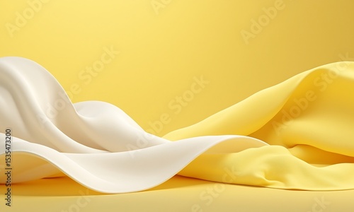 Elegant abstract background with flowing soft yellow and cream fabric in studio lighting