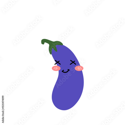 Happy sunrise cartoon chacter. kawaii and Cute pop art style illutration. Adorable cute eggplant emoticon element stock design. baby eggplant variant face expression 
