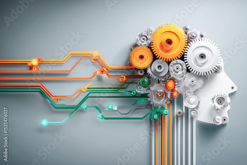 Machine human intelligence artificial learning futuristic technology brain mind cogs mechanics