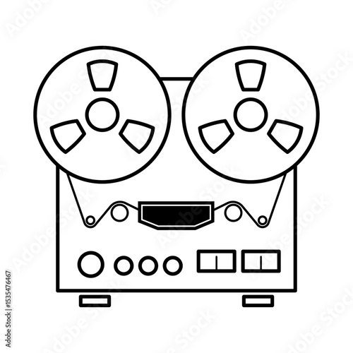 Retro Reel-to-Reel Tape Recorder Vector Illustration. This is a black and white vector illustration of a retro reel-to-reel tape recorder.