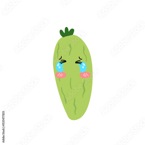 Adorable cute cucumber emoticon element stock design. baby cucumber variant face expression 