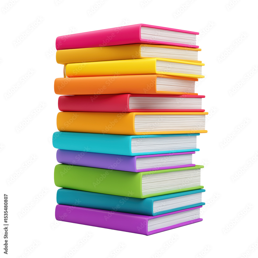 Colorful Books Tower - A vibrant stack of books , PNG isolated cut out image Colorful Books Tower - A vibrant stack of books , PNG isolated cut out image