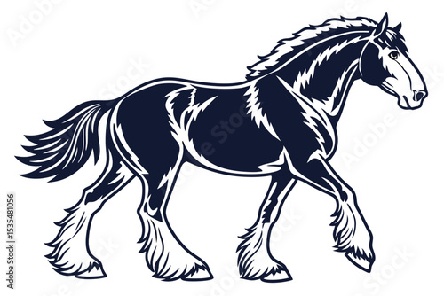 Elegant draft horse illustration vector depicting powerful breed trotting across a clean background