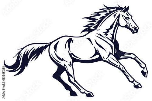 Elegant silhouette depiction of a graceful horse in full gallop with flowing mane and tail