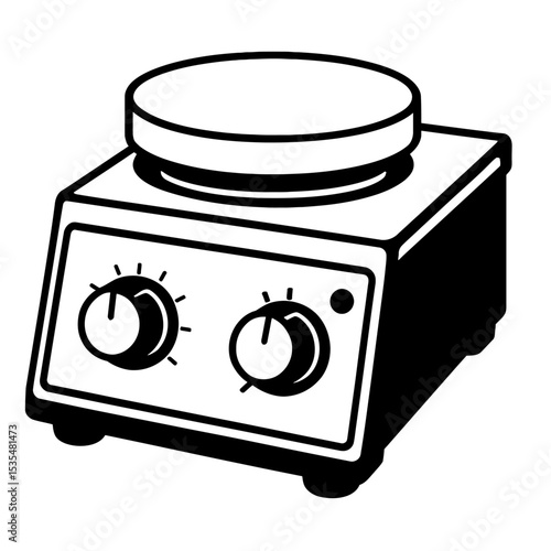 Magnetic Stirrer Hot Plate - Black and White Vector Icon for Laboratory Heating and Mixing