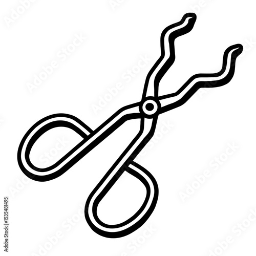 Laboratory Crucible Tongs - Black and White Vector Icon for Chemistry and Scientific Equipment