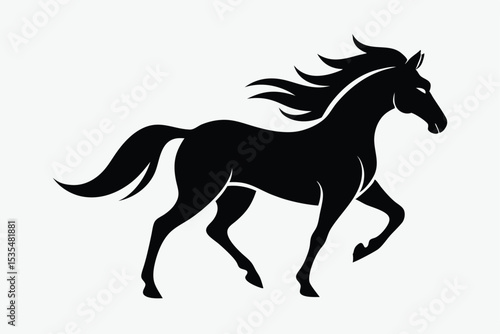 Elegant silhouette of a running horse representing speed power and grace in black and white