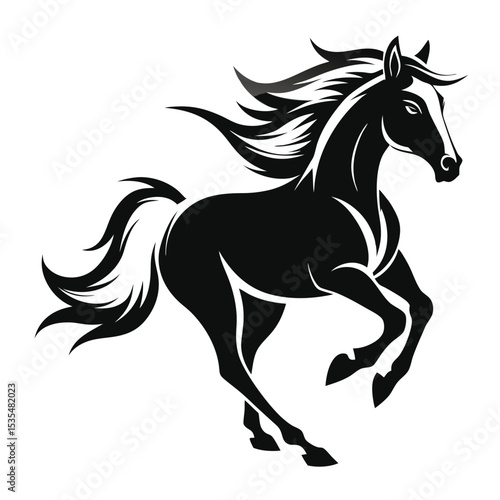 Graceful black horse running at full speed in a stylish and dynamic vector illustration