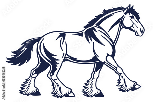 Majestic clydesdale horse vector illustration walking in a graceful and powerful pose