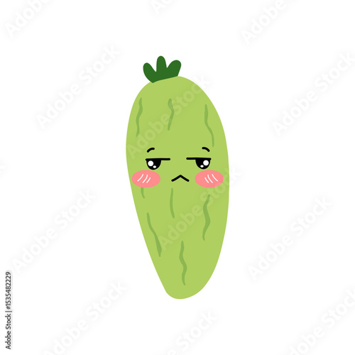 Adorable cute cucumber emoticon element stock design. baby cucumber variant face expression 
