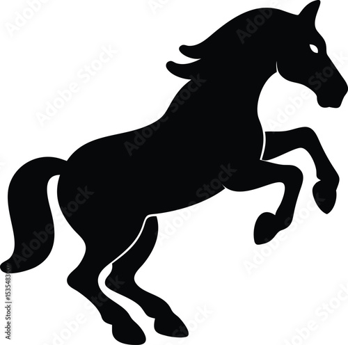 Silhouette of a dynamic prancing horse depicted in solid black against a white background