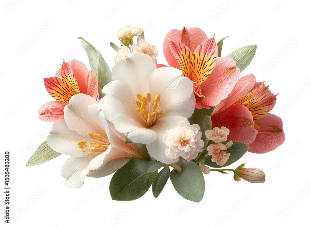 Fototapeta premium Elegant floral arrangement with lily, alstroemeria, and carnation blooms