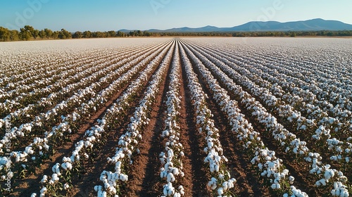 Aerial view shows a vast field of cotton plants