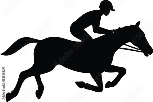 Silhouette of a horse and jockey in motion during a competitive equestrian event