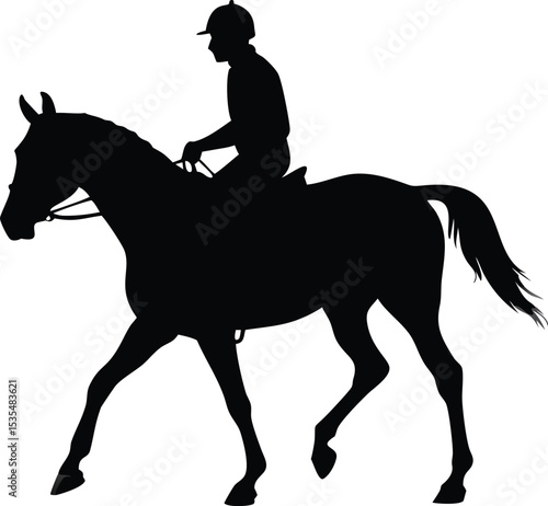 Silhouette of a horse and rider in motion representing equestrian sport and horseback riding