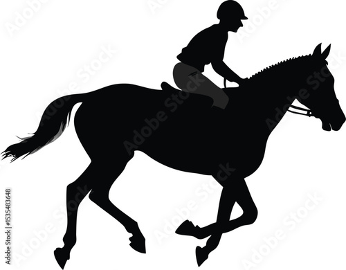 Silhouette of a horse and rider in motion representing equestrian sports and horseback riding