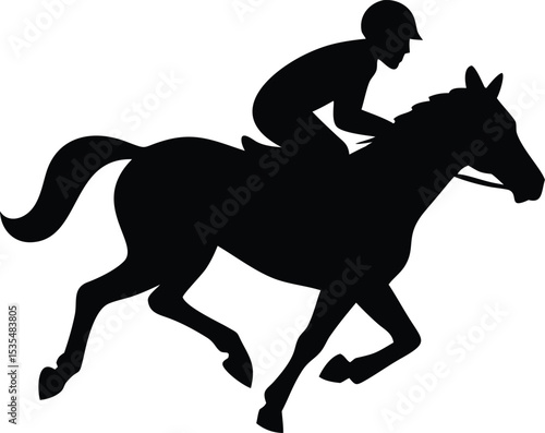 Silhouette of a jockey riding a racehorse at full speed representing competition and winning