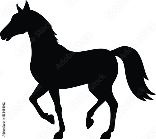 Silhouette of a majestic running horse isolated on a white background for creative design