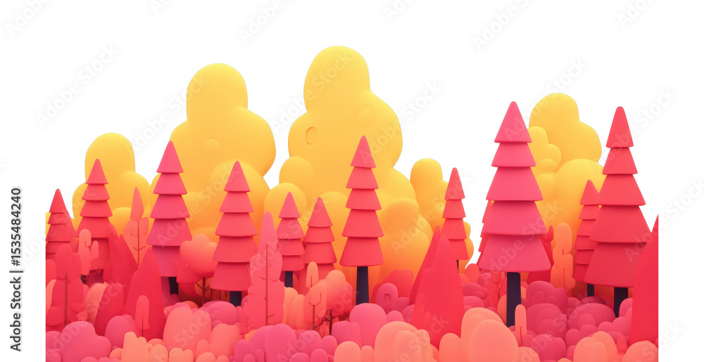 Obraz premium Colorful stylized forest landscape with vibrant geometric trees