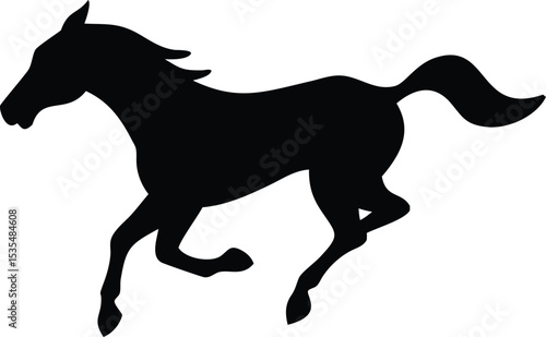 Silhouette of a running horse depicting speed freedom and power in black and white