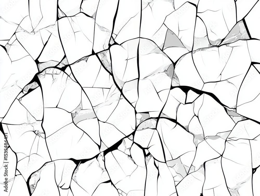 Obraz premium Cracked Glass Texture: Abstract Shattered Surface Background Design, White & Black Fractured Pattern, Digital Art Illustration.
