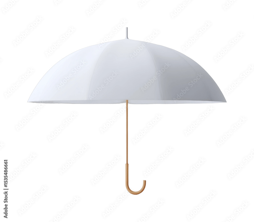 Classic white umbrella with wooden handle on black background Classic white umbrella with wooden handle on black background