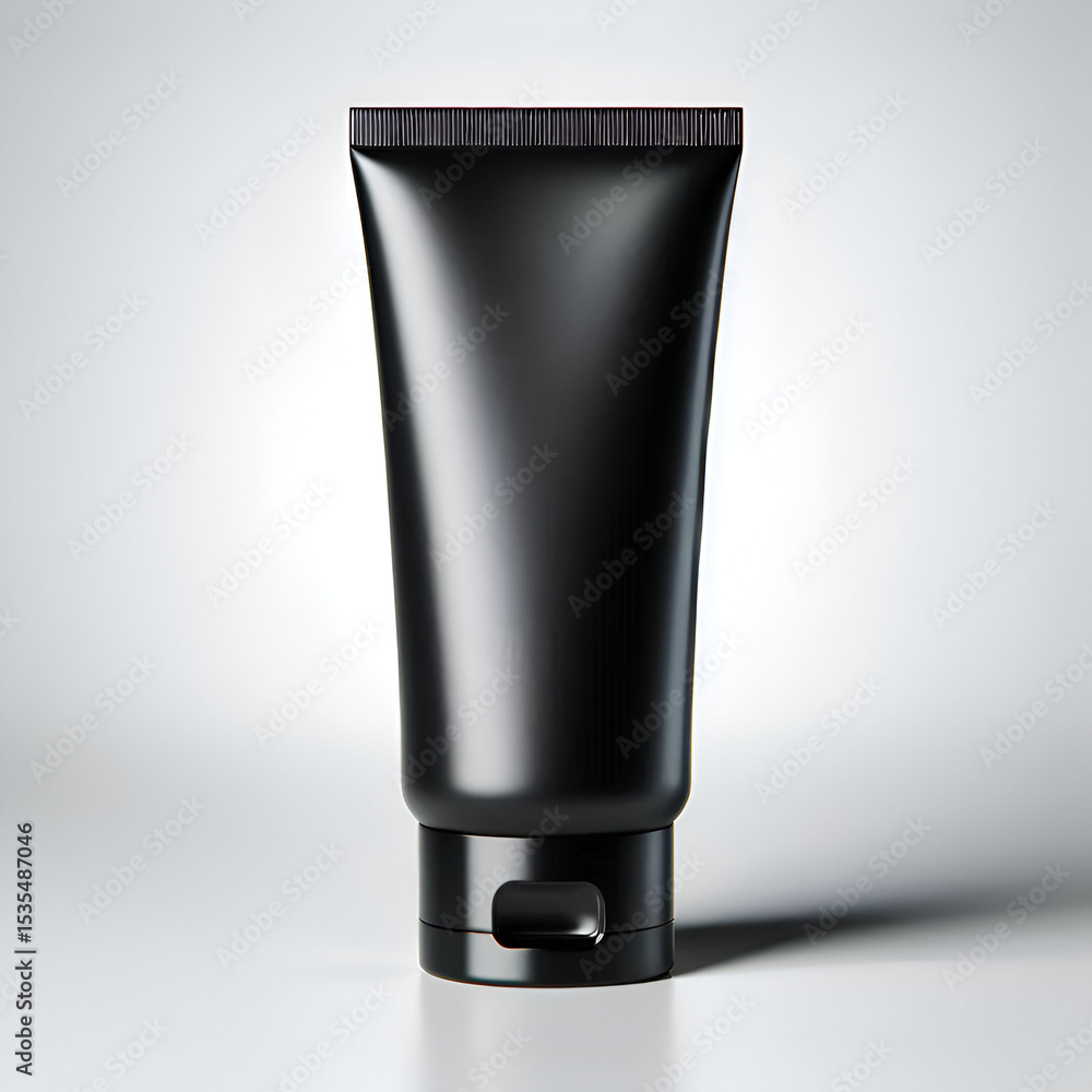 Elegant Black Cosmetic Tube with Golden Cap on White Background Elegant Black Cosmetic Tube with Golden Cap on White Background