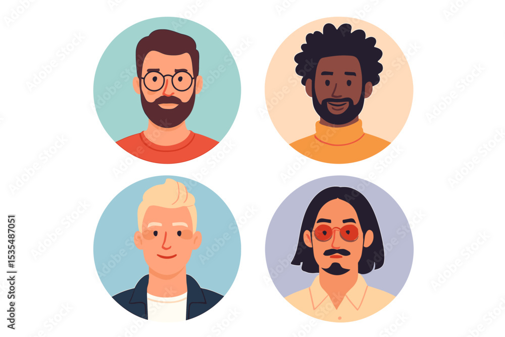 Set of diverse male avatars. Collection of men user profile pictures. Multiethnic people character portraits. Modern flat vector illustration for social media, web, business. Set of diverse male avatars. Collection of men user profile pictures. Multiethnic people character portraits. Modern flat vector illustration for social media, web, business.