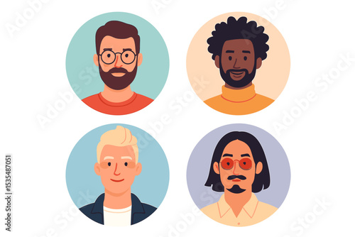 Set of diverse male avatars. Collection of men user profile pictures. Multiethnic people character portraits. Modern flat vector illustration for social media, web, business.