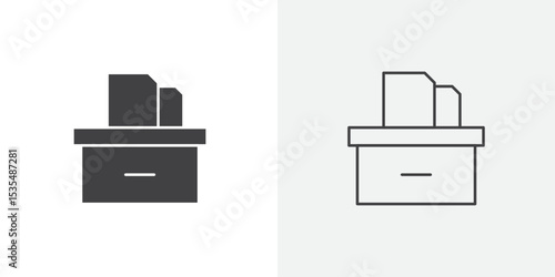 Archival box with documents icon Line graphics illustration