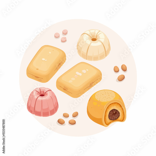 Colorful assortment of jelly desserts on a light background  