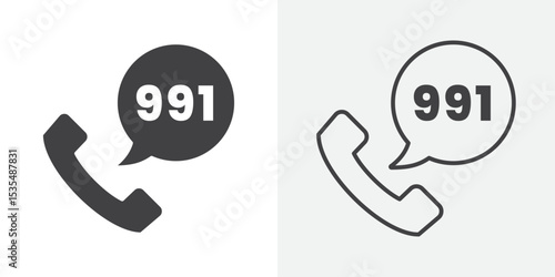 Call 911 phone number icon Line graphics illustration