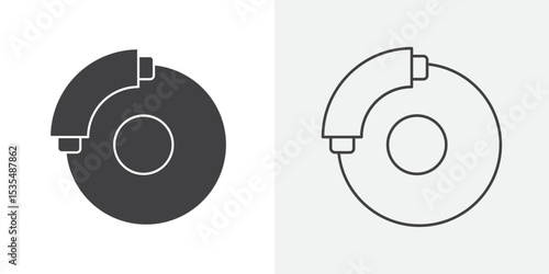 Car brake disk with caliper icon Line graphics illustration