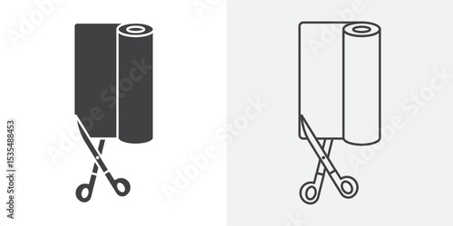 Cut roll of fabric icon Line graphics illustration