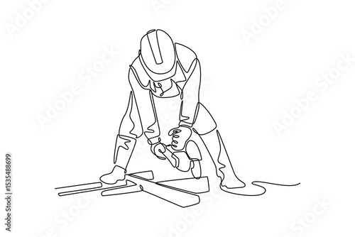  Construction concept. Single line draw design. Vector graphic illustration