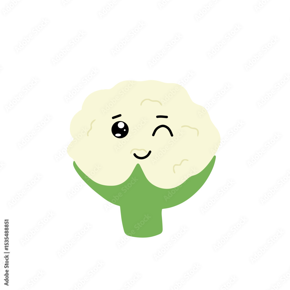 Obraz premium Various Cauliflower expressions of cartoon illustrations. cute and adorable emoticons of fruits and vegetables style