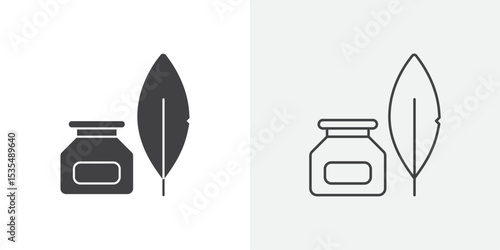 Ink and quill icon Line graphics illustration