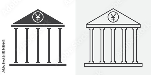 Japanese bank icon Line graphics illustration