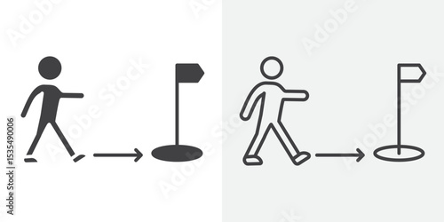 Man going to destination icon Line graphics illustration