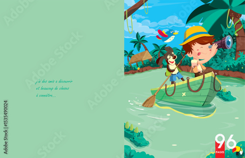A curious young explorer embarking on thrilling adventures alongside his loyal canine companion.